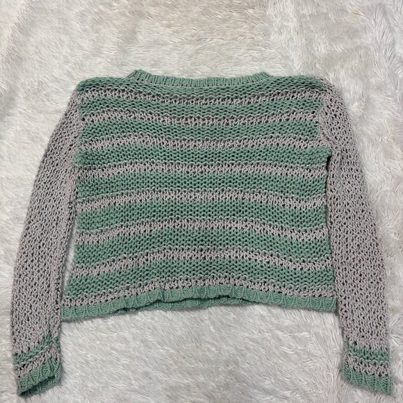 FREE PEOPLE Provence Stripe Open Knit Silk Blend Pullover Sweater Cloud Combo - Picture 5 of 5